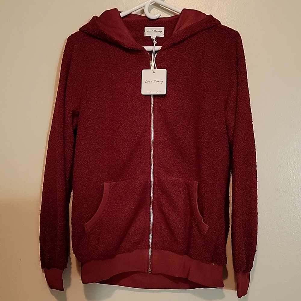 Love & Harmony Full Zip Hoodie Dark Red Small